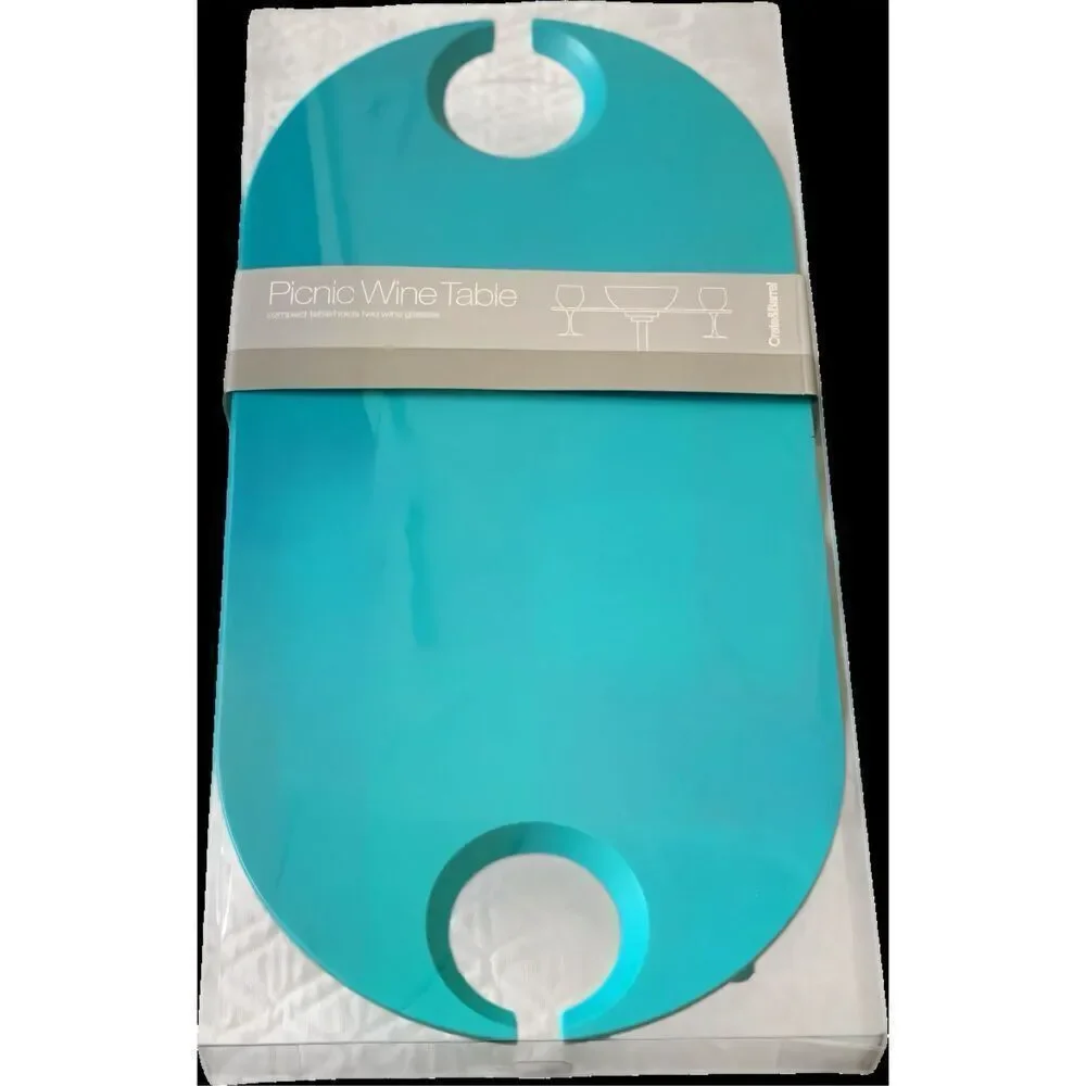 Crate and Barrel Turquoise Picnic Compact Wine Table - Beach Style, New in Box